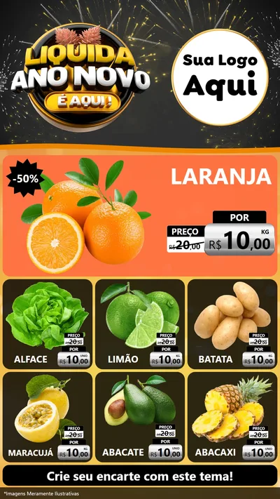 Modelo de Rede Social para Stories com o tema Liquida Ano Novo É Aqui! para Hortifrúti