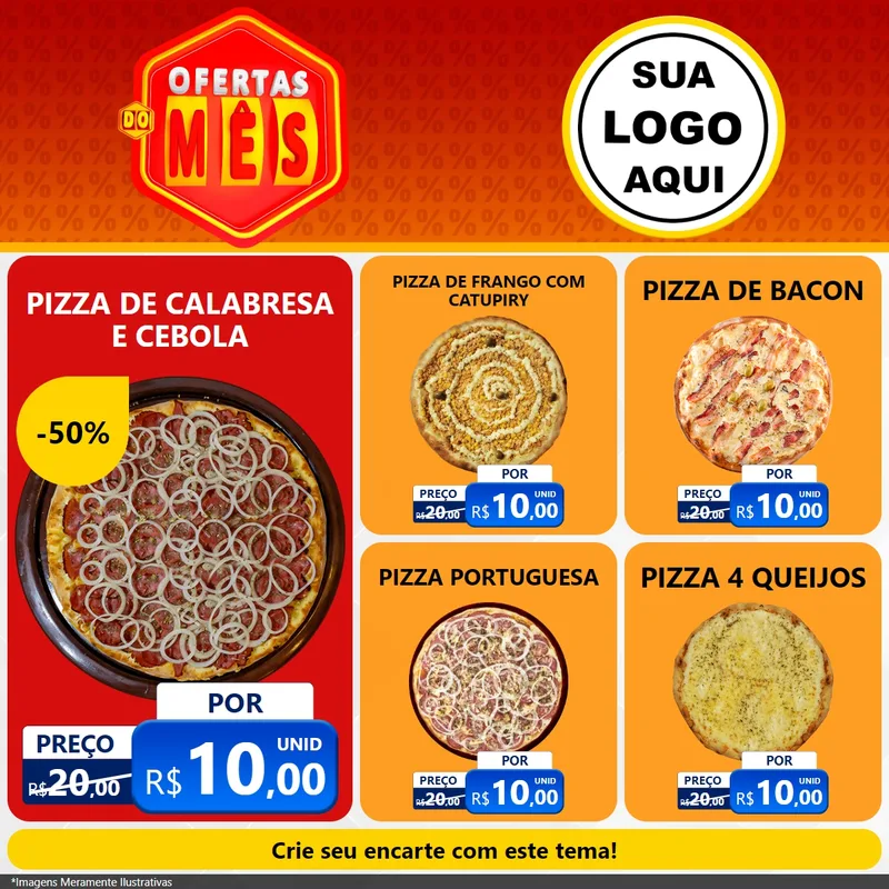Modelo de Rede Social para Feed Facebook com o tema Ofertas do Mês para Pizzaria
