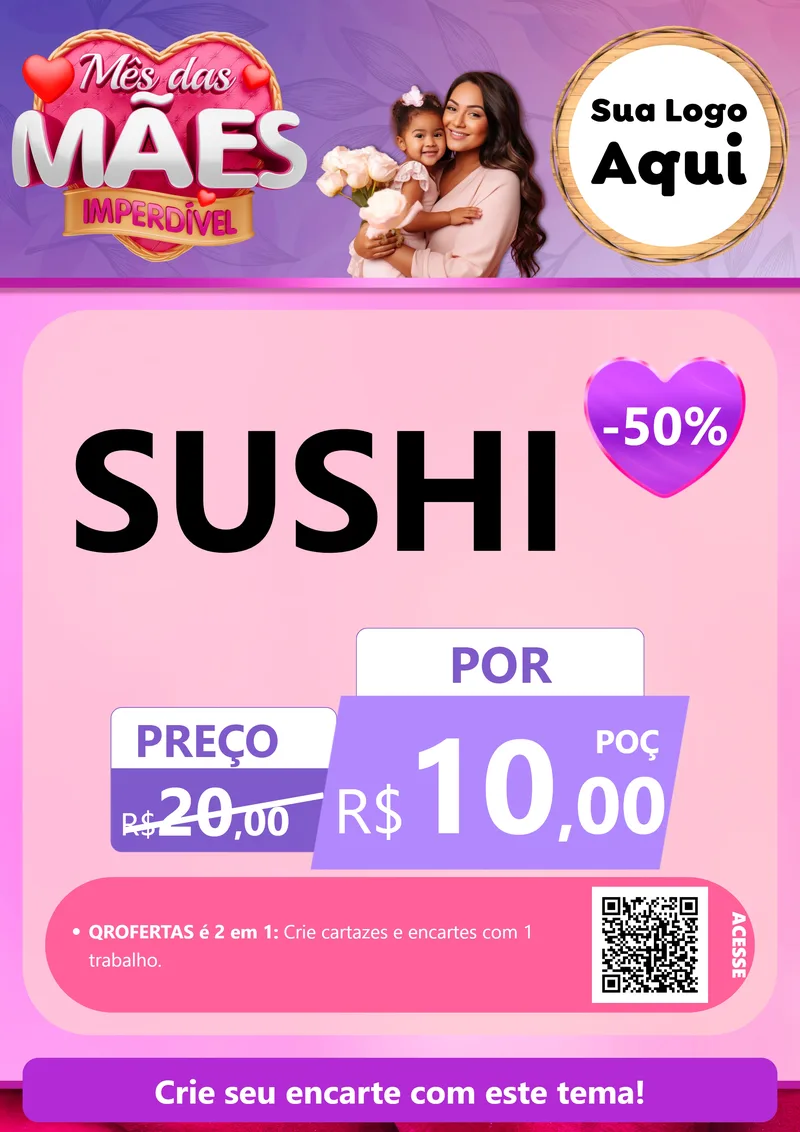 Modelo de Cartaz para Cartaz A4 Vertical com o tema Mês das Mães Imperdível para Comida japonesa