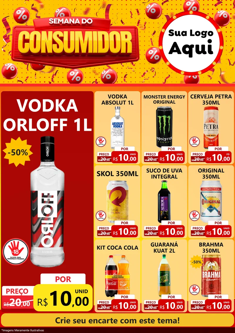 Modelo de Encarte para Encarte A4 Vertical com o tema Semana do Consumidor para Distribuidora de bebidas