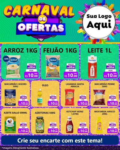 Modelo de Rede Social para Feed Instagram com o tema Carnaval de Ofertas para Supermercado