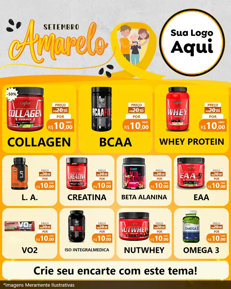 Modelo de Rede Social para Feed Instagram com o tema Setembro Amarelo para Suplementos alimentares