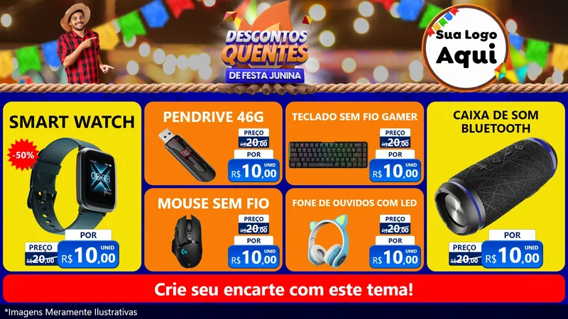 Modelo de TV para TV Horizontal com o tema Descontos Quentes de Festa Junina para Informática