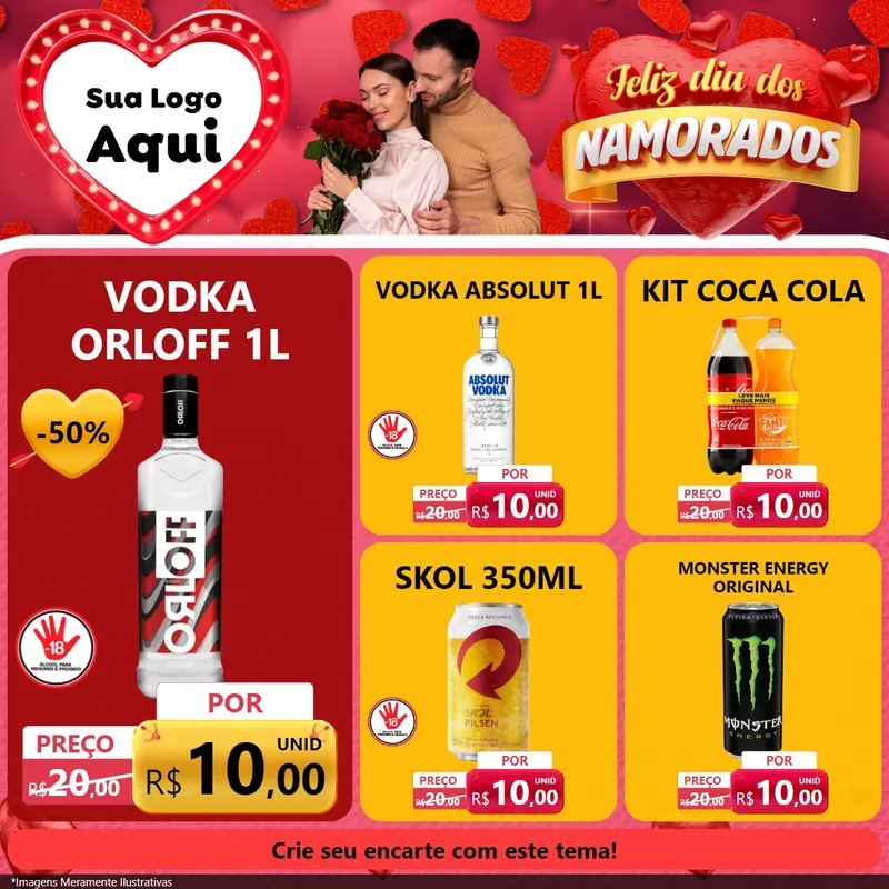 Modelo de Rede Social para Feed Facebook com o tema Feliz Dia Dos Namorados para Distribuidora de bebidas