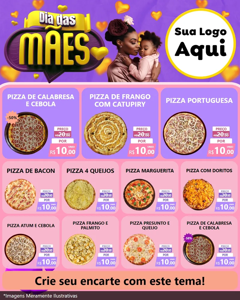 Modelo de Rede Social para Feed Instagram com o tema Dia das Mães para Pizzaria