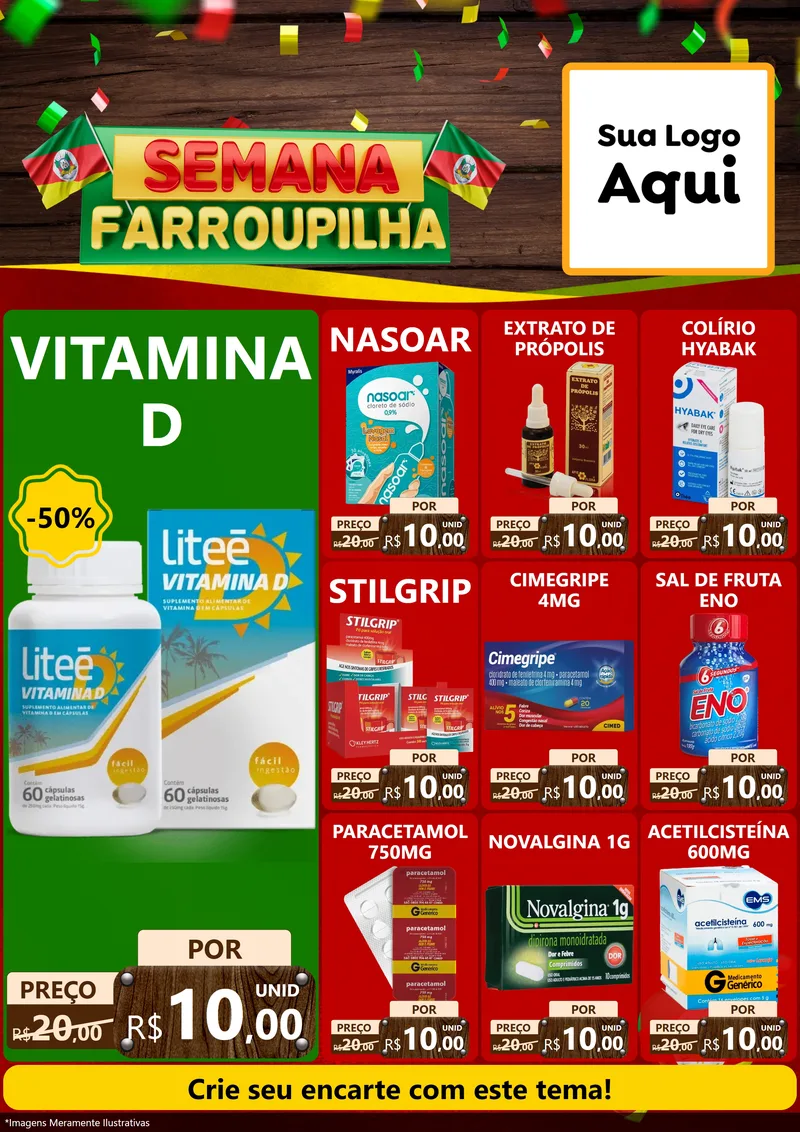 Modelo de Encarte para Encarte A4 Vertical com o tema Semana Farroupilha para Farmácia
