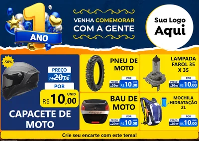 Modelo de Encarte para Encarte A4 Horizontal com o tema Um Ano de Aniversário para Moto peças
