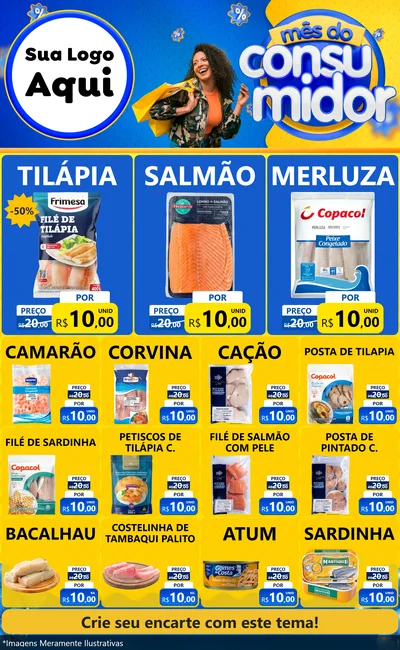 Modelo de Encarte para Encarte Grande com o tema Mês do Consumidor para Peixaria