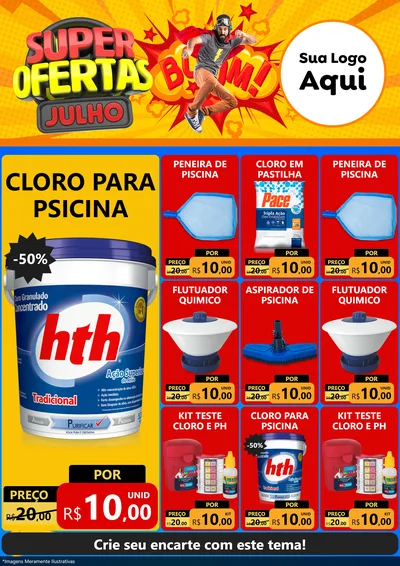 Modelo de Encarte para Encarte A4 Vertical com o tema Super Ofertas Julho para Produtos para Piscina