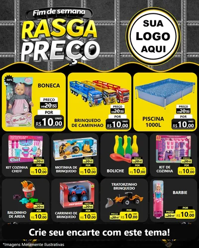 Modelo de Rede Social para Feed Instagram com o tema Fim de Semana Rasga Preço para Brinquedos
