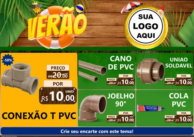 Modelo de Encarte para Encarte A4 Horizontal com o tema Verão para Tubos e conexões
