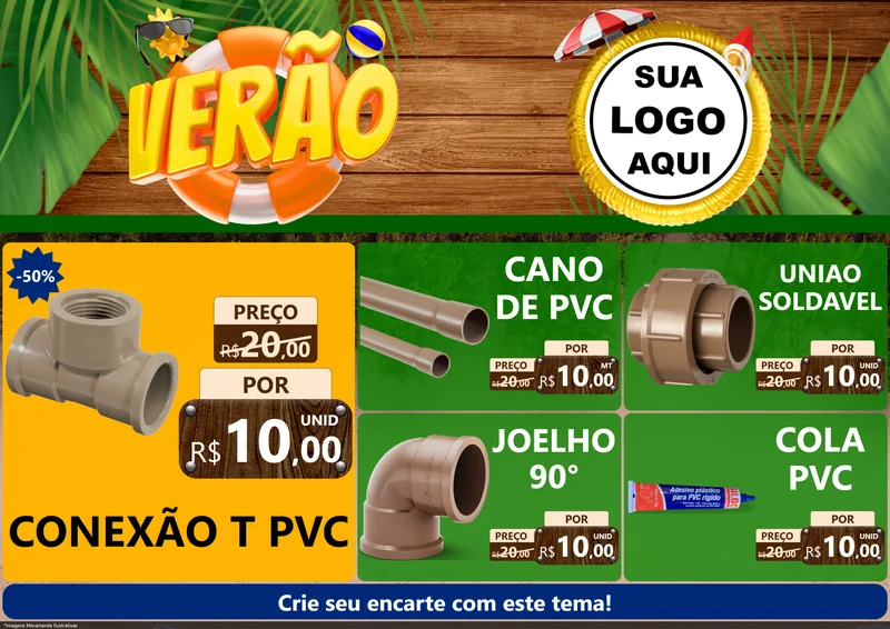 Modelo de Encarte para Encarte A4 Horizontal com o tema Verão para Tubos e conexões