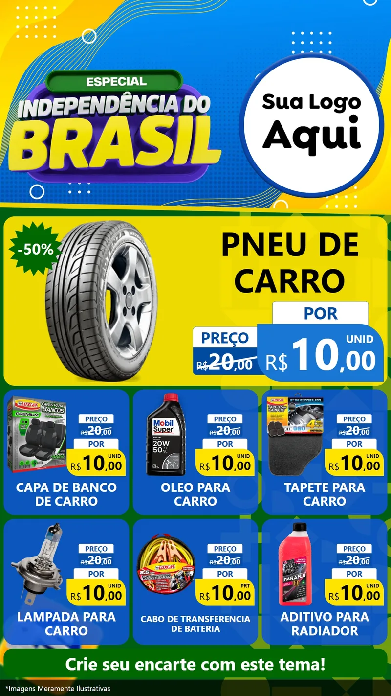 Modelo de Rede Social para Stories com o tema Especial Independência do Brasil para Auto peças