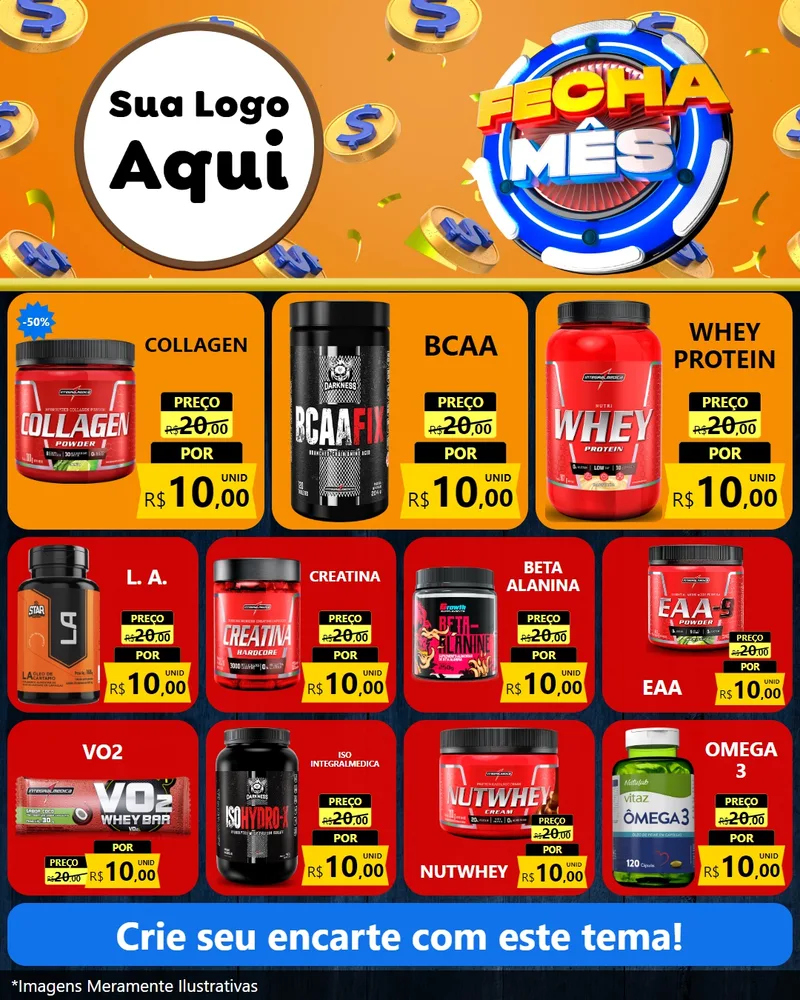Modelo de Rede Social para Feed Instagram com o tema Fecha Mês para Suplementos alimentares