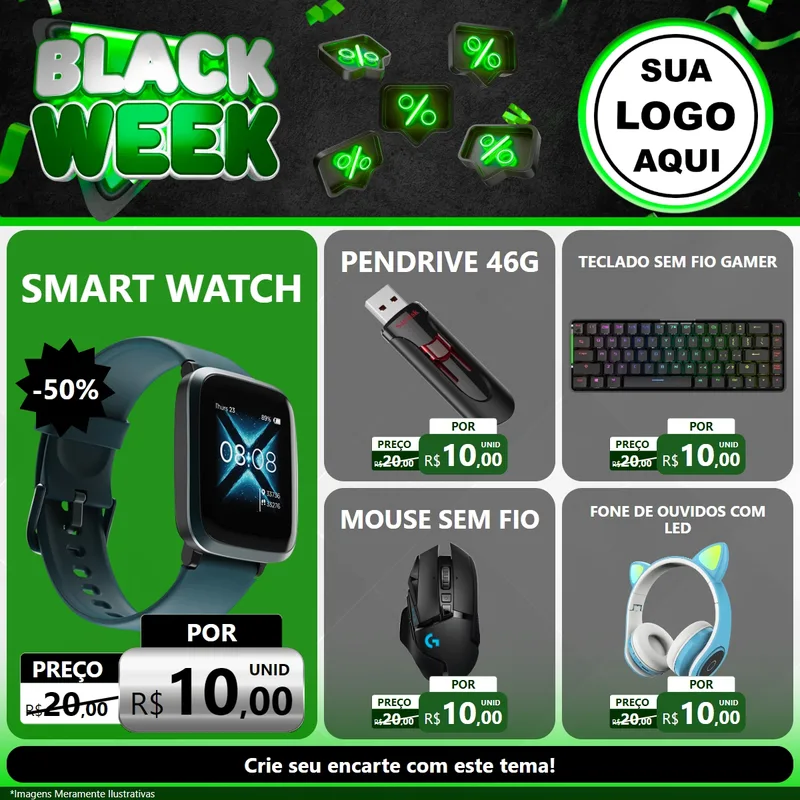 Modelo de Rede Social para Feed Facebook com o tema Black Week para Informática