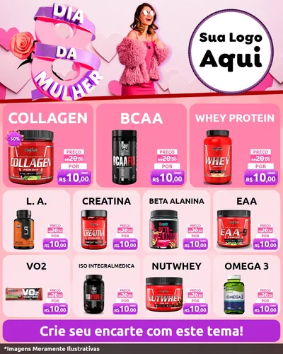 Modelo de Rede Social para Feed Instagram com o tema Dia da Mulher para Suplementos alimentares