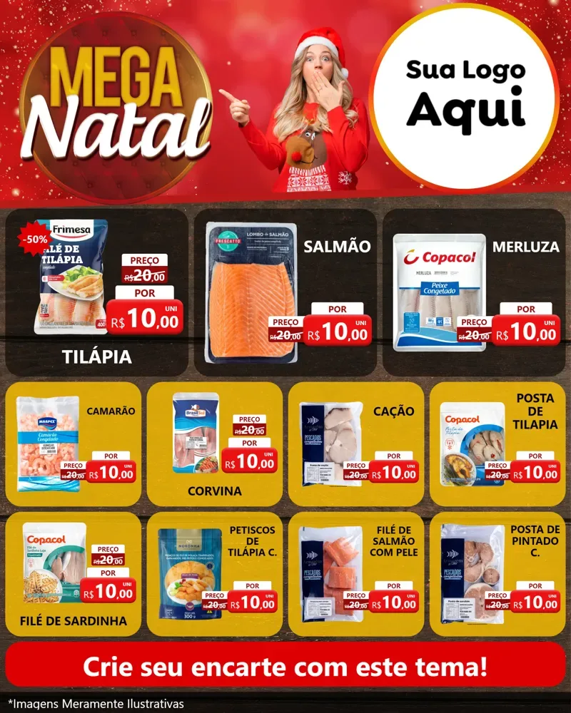 Modelo de Rede Social para Feed Instagram com o tema Mega Natal para Peixaria
