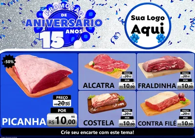 Modelo de Encarte para Encarte A4 Horizontal com o tema Promoção de Aniversário - 15 Anos para Açougue