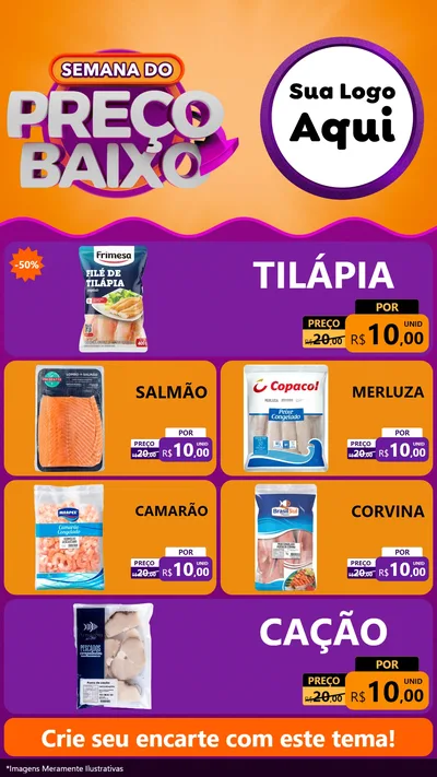 Modelo de TV para TV Vertical com o tema Semana do Preço Baixo para Peixaria