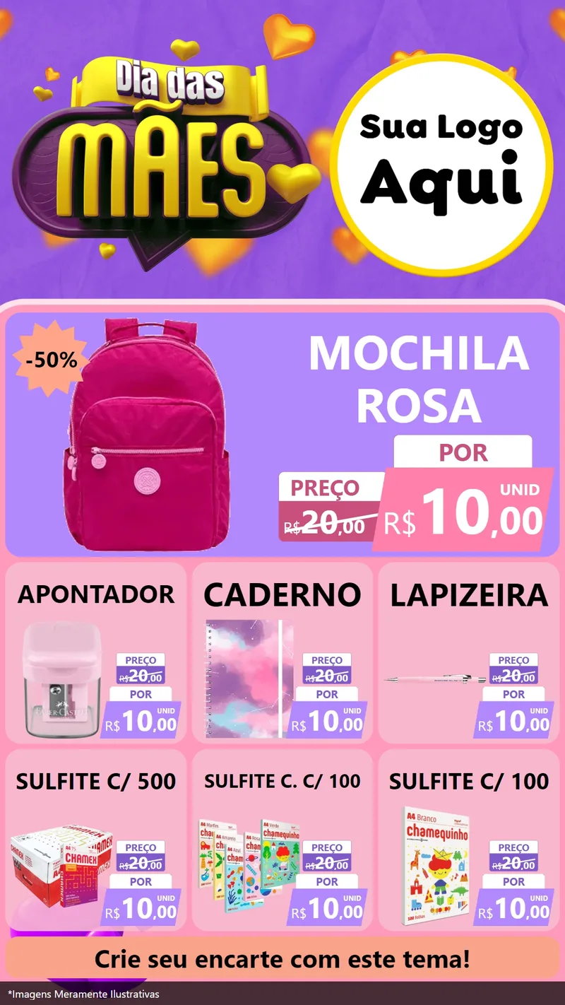Modelo de Rede Social para Stories com o tema Dia das Mães para Papelaria