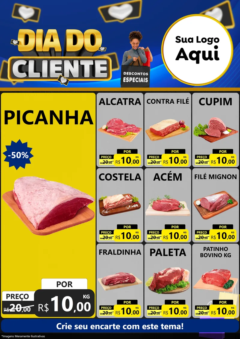 Modelo de Encarte para Encarte A4 Vertical com o tema Dia Do Cliente para Açougue