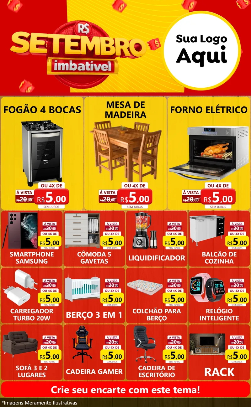 Modelo de Encarte para Encarte Grande com o tema Setembro Imbatível para Móveis e Eletro