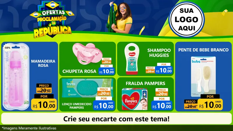 Modelo de TV para TV Horizontal com o tema Ofertas Proclamação da República para Bebês
