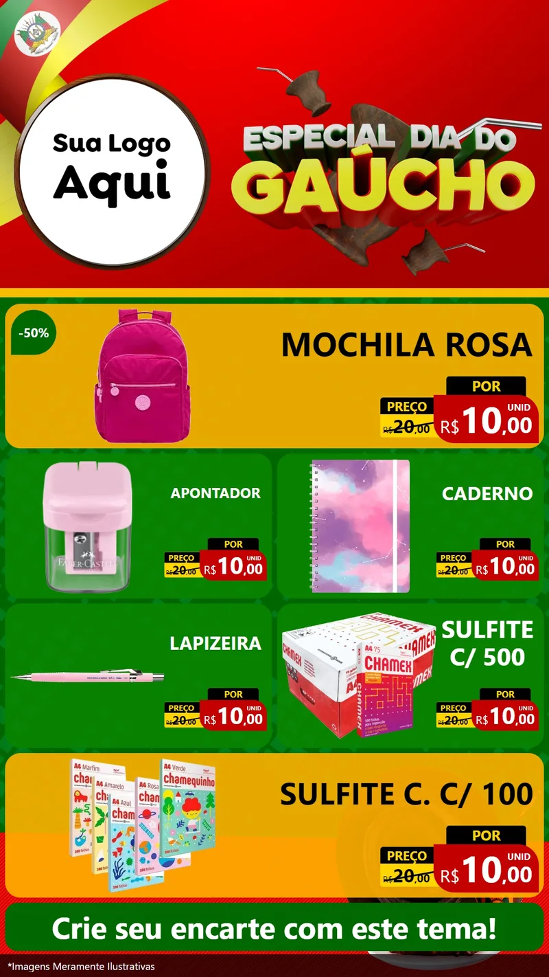 Modelo de TV para TV Vertical com o tema Especial Dia do Gaúcho para Papelaria