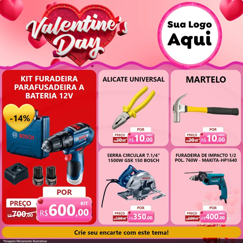 Modelo de Rede Social para Feed Facebook com o tema Valentine's Day para Maquinas e Ferramentas