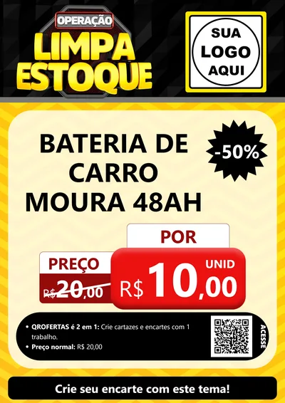 Modelo de Cartaz para Cartaz A4 Vertical com o tema Operação Limpa Estoque para Baterias Elétricas