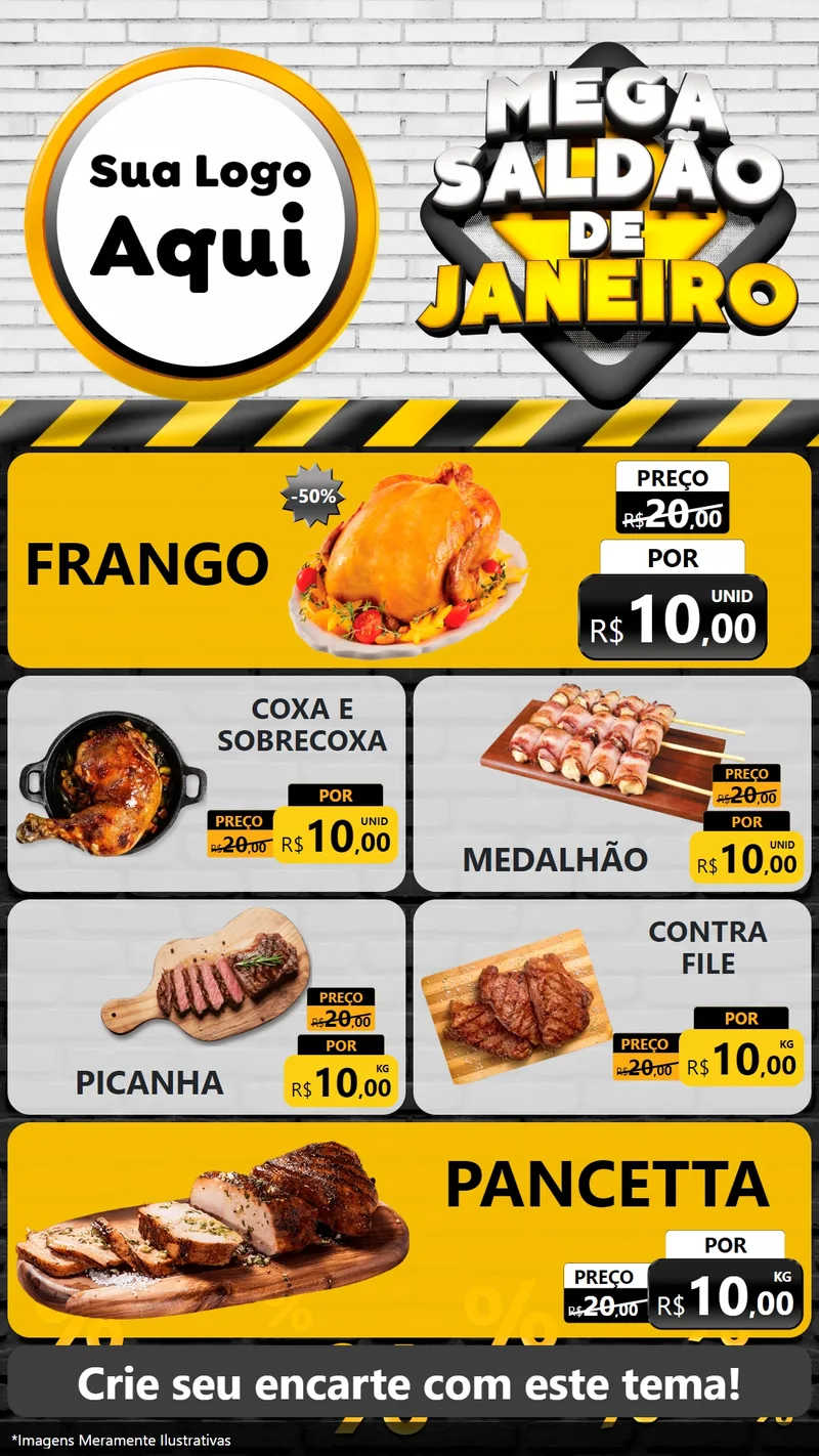 Modelo de TV para TV Vertical com o tema Mega Saldão de Janeiro para Assados