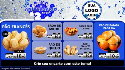Modelo de TV para TV Horizontal com o tema Promoção de Aniversário - 2 Anos para Padaria