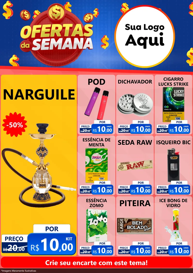 Modelo de Encarte para Encarte A4 Vertical com o tema Ofertas Da Semana para Tabacaria