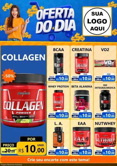 Modelo de Encarte para Encarte A4 Vertical com o tema Oferta do Dia para Suplementos alimentares