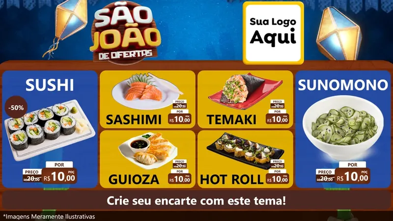 Modelo de TV para TV Horizontal com o tema São João Ofertas Imbatíveis! - Junina para Comida japonesa