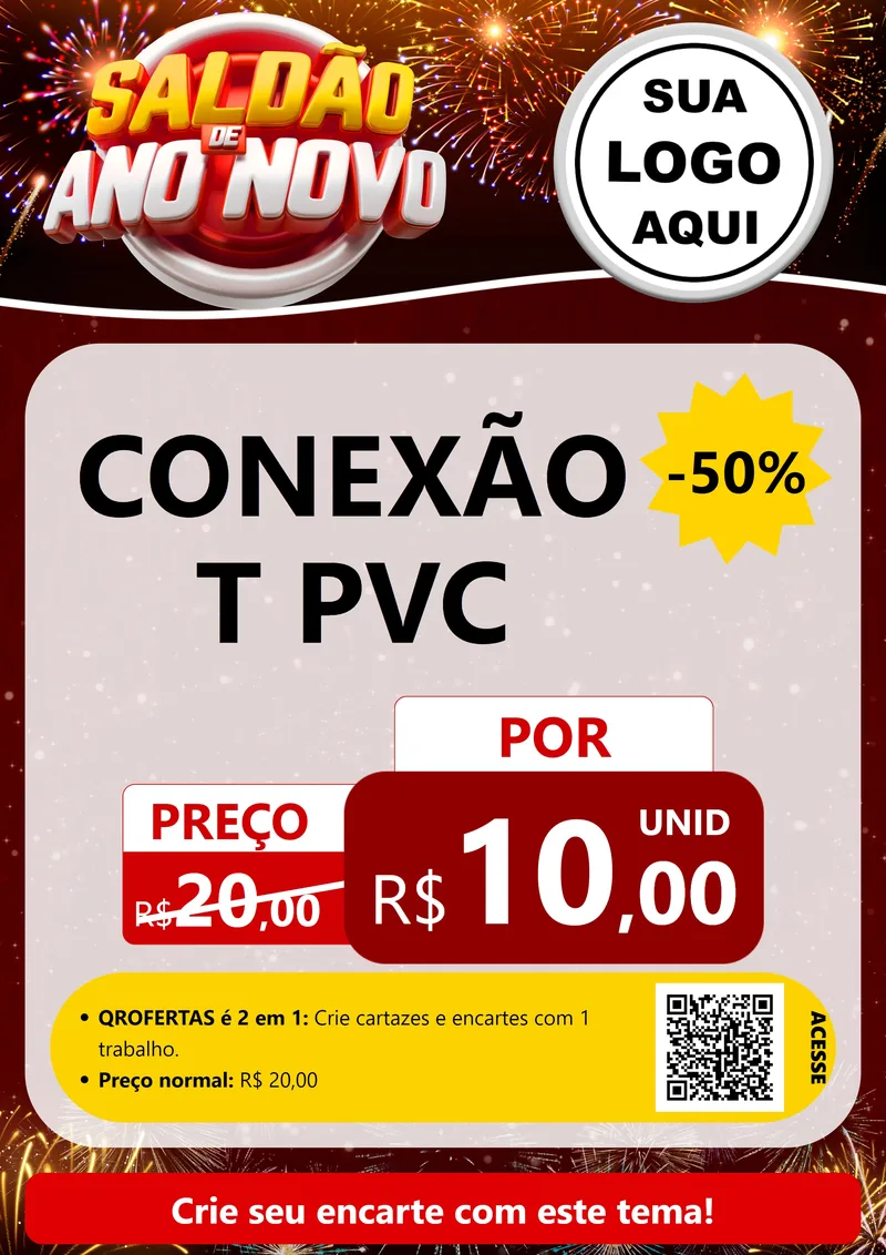 Modelo de Cartaz para Cartaz A4 Vertical com o tema Saldão de Ano Novo para Tubos e conexões
