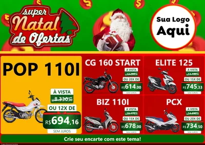 Modelo de Encarte para Encarte A4 Horizontal com o tema Super Natal de Ofertas para Concessionaria de Motos