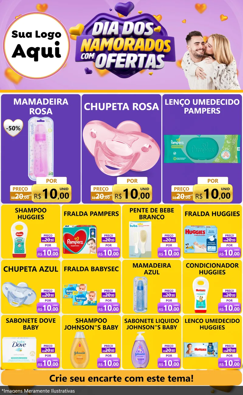 Modelo de Encarte para Encarte Grande com o tema Dia Dos Namorados Com Ofertas para Bebês