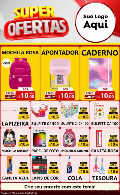 Modelo de Encarte para Encarte Grande com o tema Super Ofertas para Papelaria