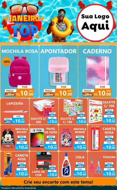 Modelo de Encarte para Encarte Grande com o tema Janeiro Top para Papelaria