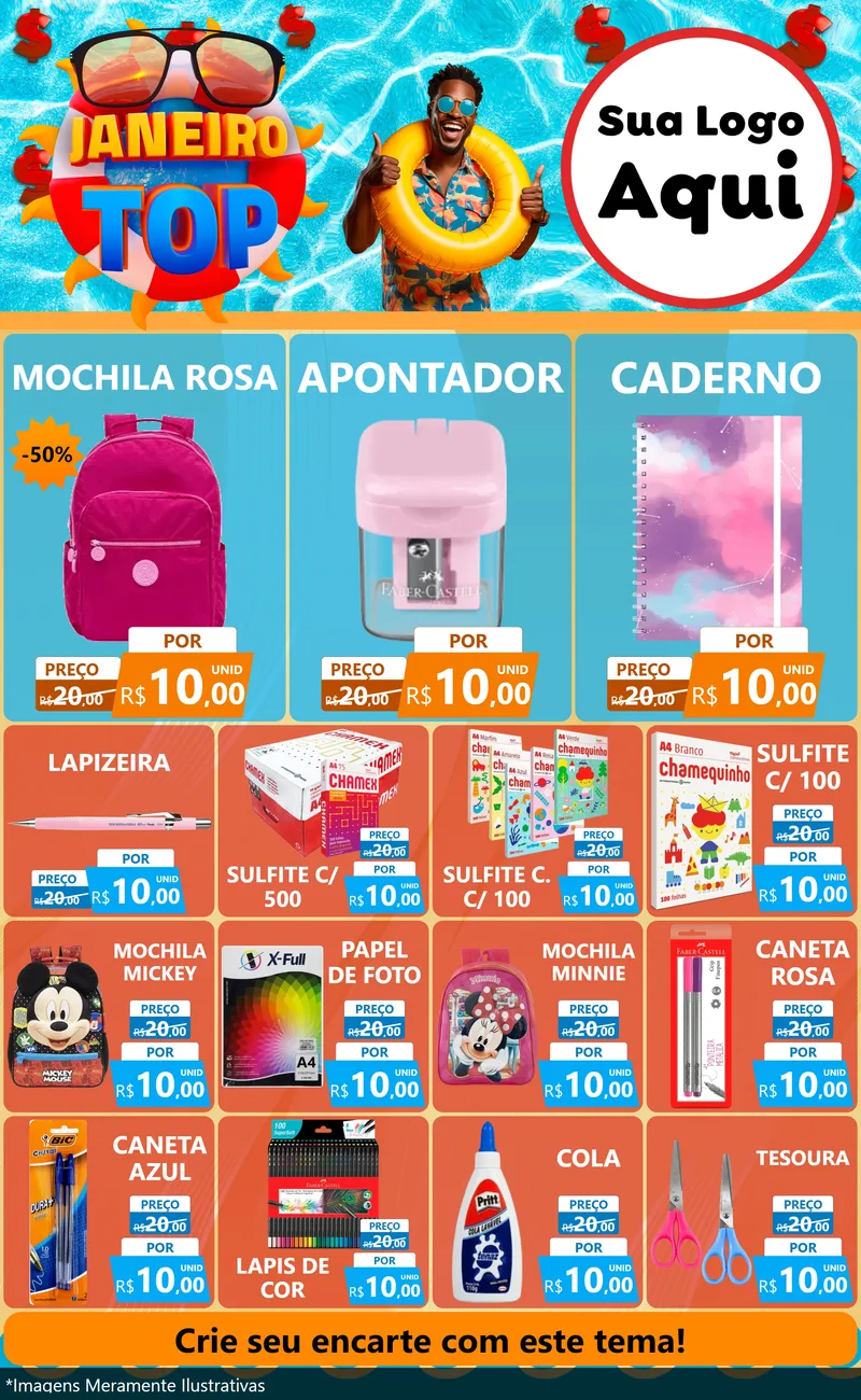 Modelo de Encarte para Encarte Grande com o tema Janeiro Top para Papelaria