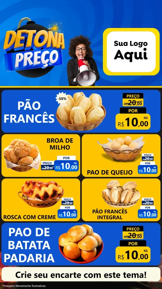 Modelo de TV para TV Vertical com o tema Detona Preços para Padaria