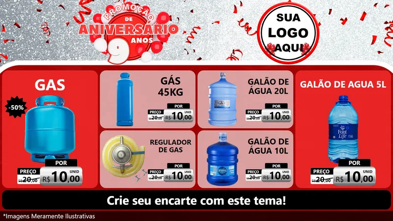 Modelo de TV para TV Horizontal com o tema Promoção de Aniversário - 9 Anos para Água e gás