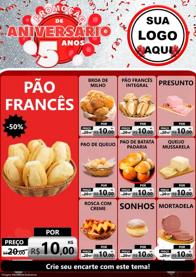 Modelo de Encarte para Encarte A4 Vertical com o tema Promoção de Aniversário - 5 Anos para Padaria