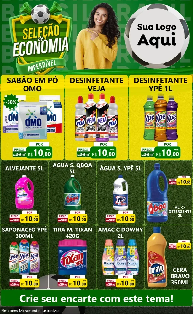Modelo de Encarte para Encarte Grande com o tema Seleção de Economia - Copa para Produtos de Limpeza