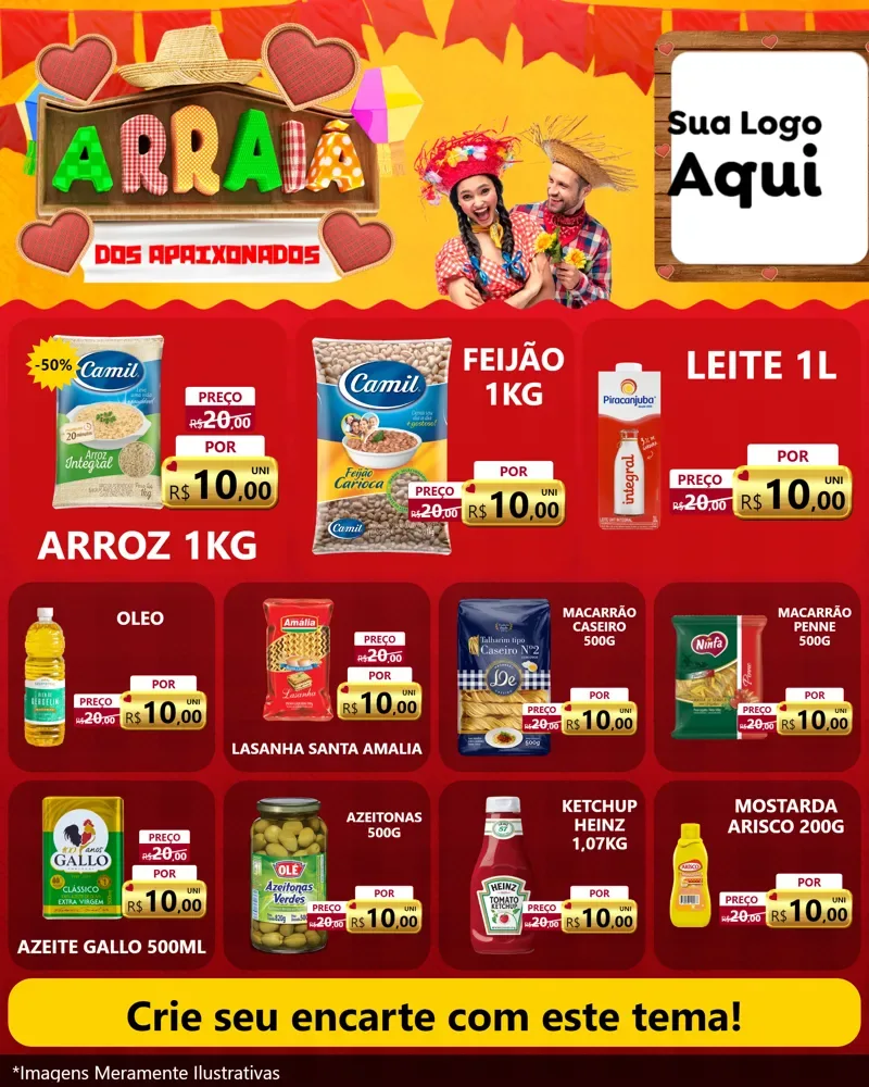 Modelo de Rede Social para Feed Instagram com o tema Arraiá Dos Apaixonados - Junina para Supermercado
