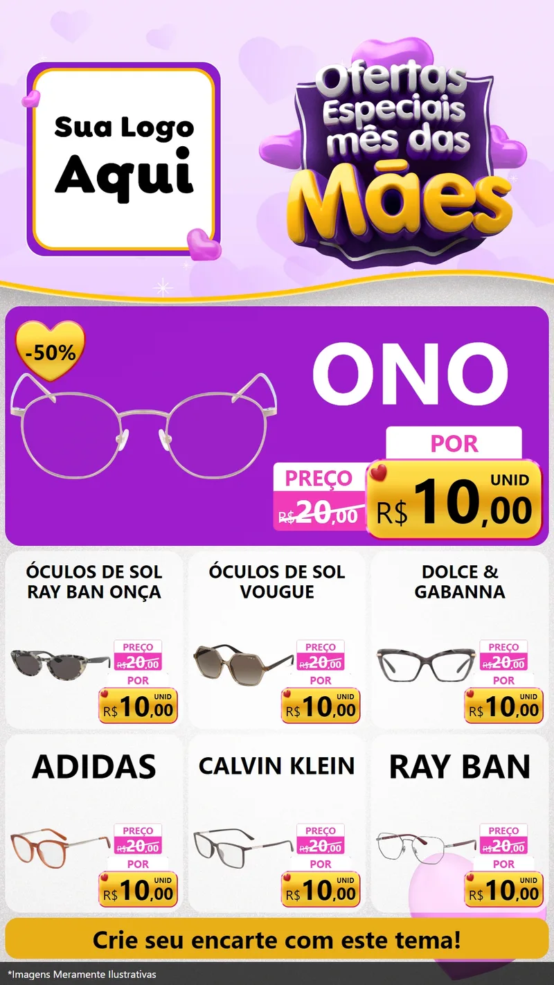 Modelo de Rede Social para Stories com o tema Ofertas Especiais - Mês das Mães para Óticas