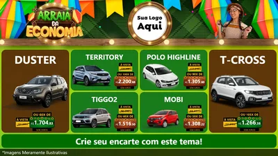 Modelo de TV para TV Horizontal com o tema Arraiá de Economia para Concessionaria de Carros