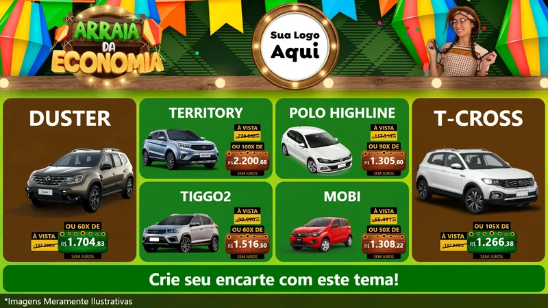 Modelo de TV para TV Horizontal com o tema Arraiá de Economia para Concessionaria de Carros