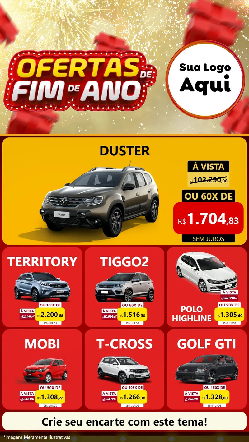 Modelo de Rede Social para Stories com o tema Ofertas de Fim de Ano para Concessionaria de Carros